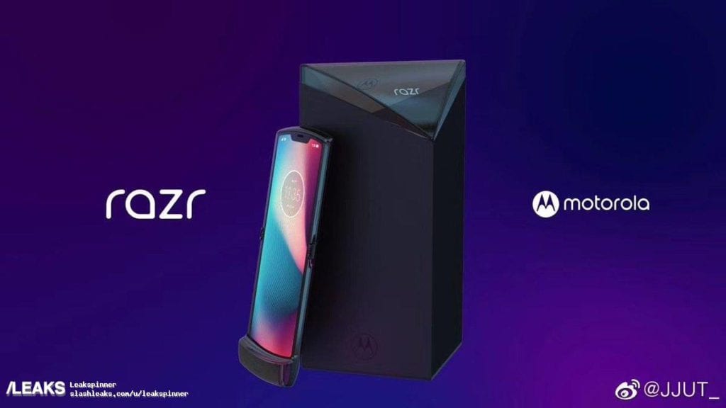 Visuel ayant fuité du Motorola Razr pliable dans son boîtier (Slashleaks)