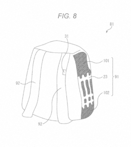 Schéma de brevet d'un sac à dos équipé d'un écran flexible