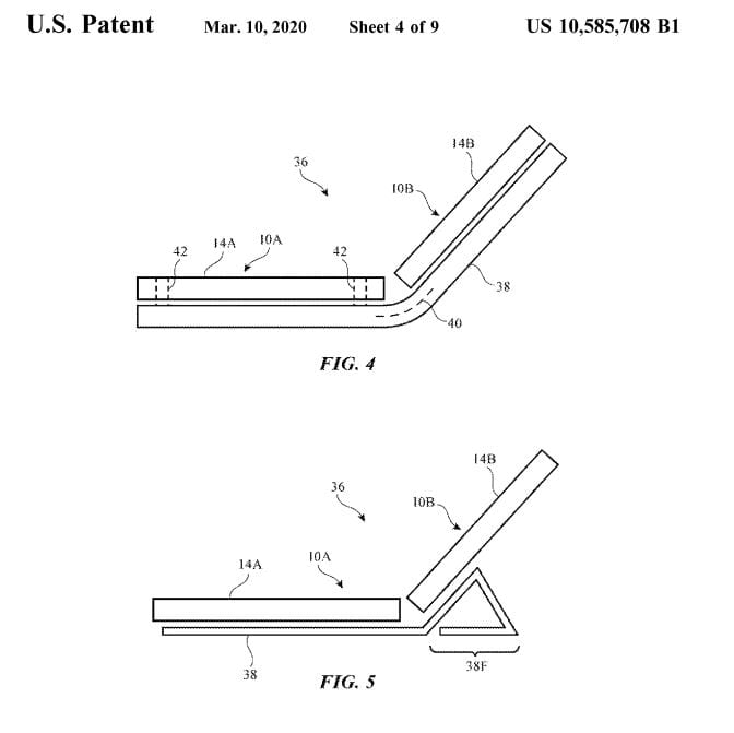 Schéma du brevet américain d’Apple montrant les positions de pliage d’un appareil à deux écrans