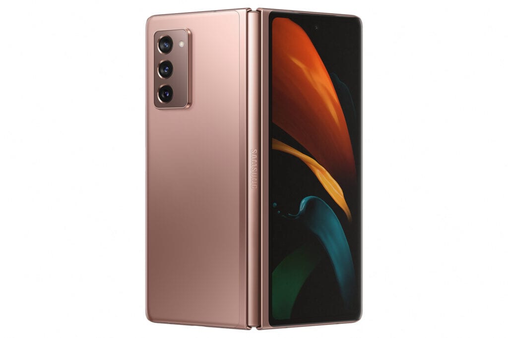 Samsung Galaxy Z Fold 2 bronze, vu de dos et de face