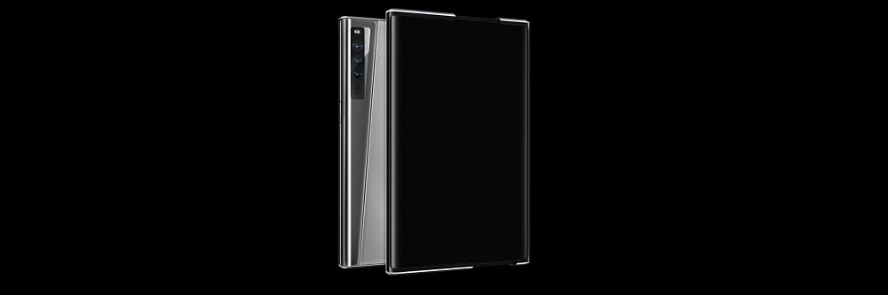 Oppo X 2021 vu de profil, écran enroulé autour de son mécanisme