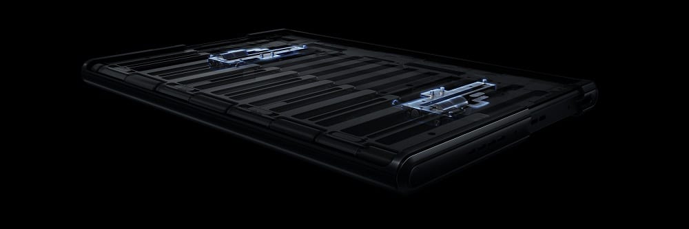 Mécanisme interne de l’Oppo X 2021 avec ses moteurs, écran déroulé