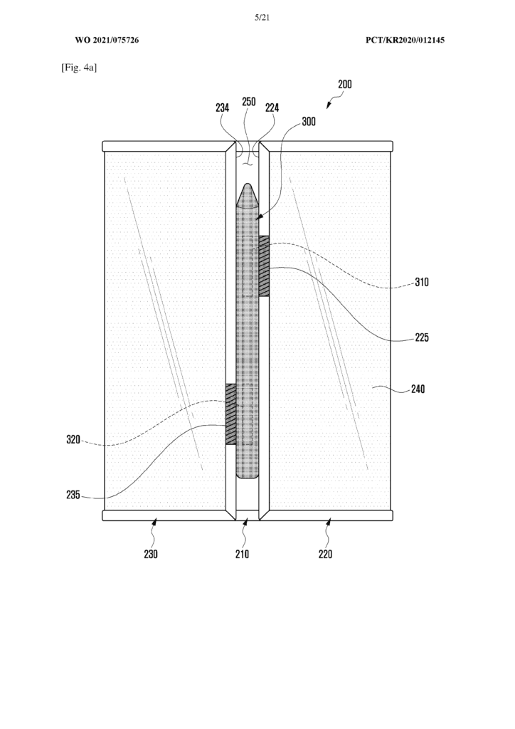 Schéma du brevet de Samsung pour un smartphone pliable en trois avec stylet (vue 2)