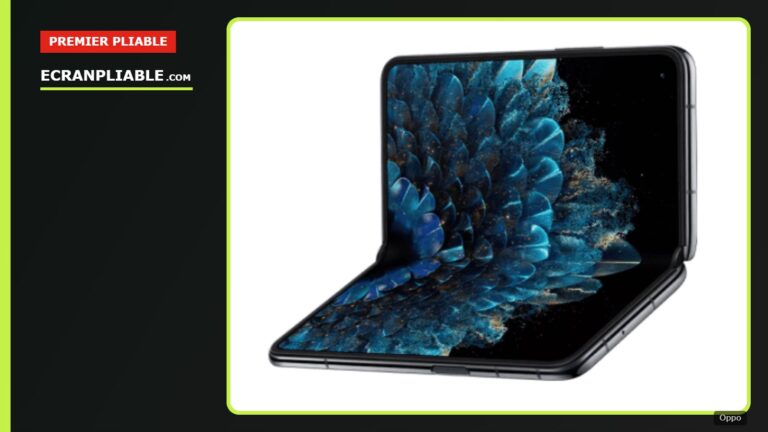 Oppo Find N déplié, posé à plat et légèrement ouvert