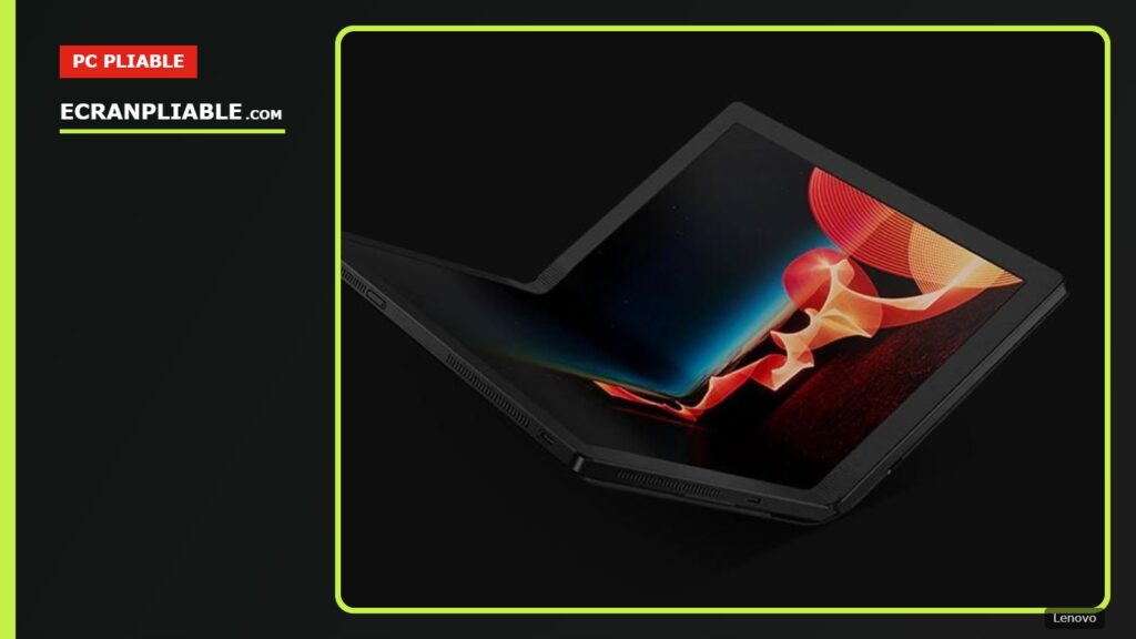 Lenovo ThinkPad X1 Fold à demi plié, écran allumé