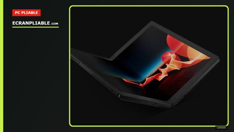 Lenovo ThinkPad X1 Fold à demi plié, écran allumé