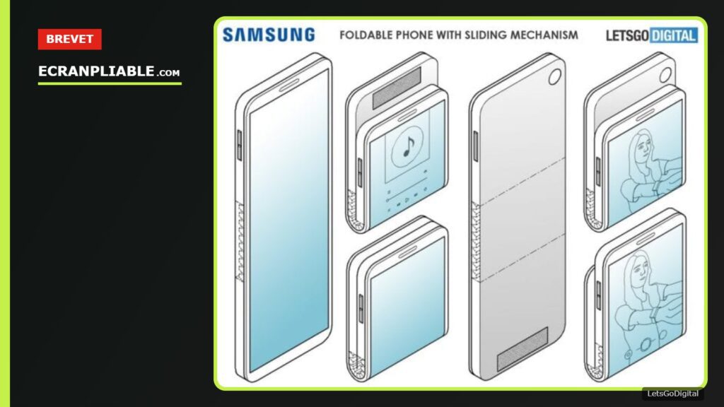 Schéma du brevet Samsung d’un téléphone pliable à clapet (LetsGoDigital)